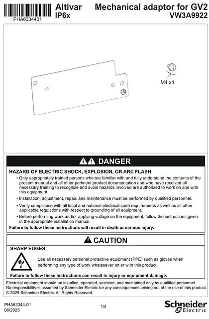 schneider施耐德Instruction Sheet_ ATV320 IP6x GV2 adaptor VW3A9922